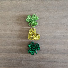 Load image into Gallery viewer, St Patrick's Day Acrylic Triple Clover, Heart, & Clover Drops