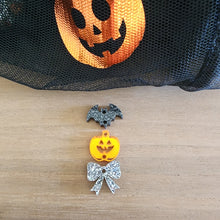 Load image into Gallery viewer, Halloween Acrylic Triple Bat, Jack o' Lantern, & Bow Drops