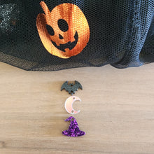 Load image into Gallery viewer, Halloween Acrylic Triple Bat, Moon, & Witch Hat Drops