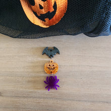 Load image into Gallery viewer, Halloween Acrylic Triple Bat, Jack o' Lantern, & Spider Drops