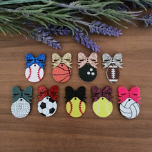 Load image into Gallery viewer, School Spirit Large Bow & Sports Ball 2 Piece Acrylic Drops