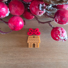 Load image into Gallery viewer, Christmas Acrylic Delicate Bow & Flat Roof Gingerbread House Drop