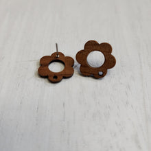 Load image into Gallery viewer, Walnut Wood Hollow Flower Stud with Post, 17.5mm - 304 Stainless Steel