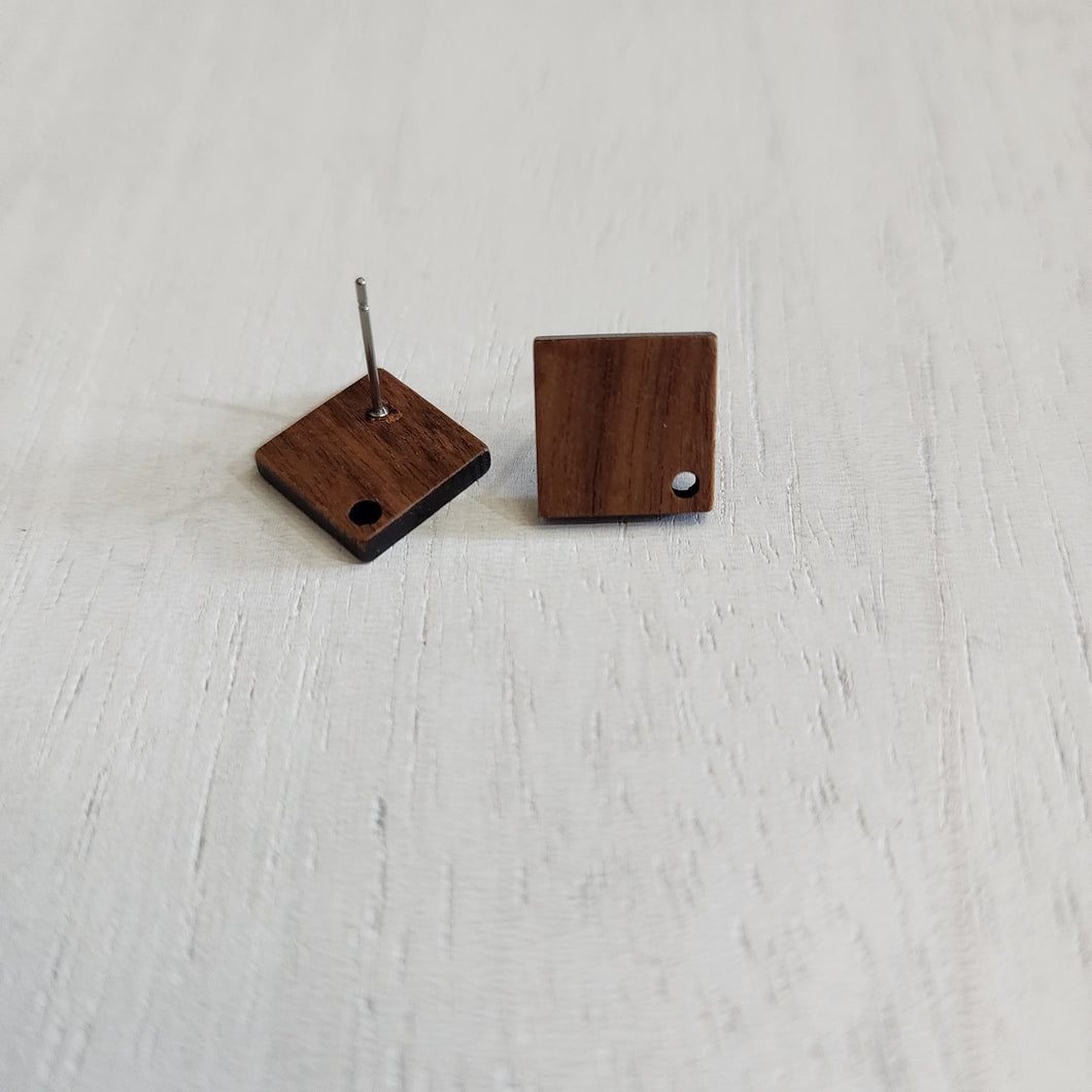 Walnut Wood Rhombus Stud with Post, 17mm - 304 Stainless Steel