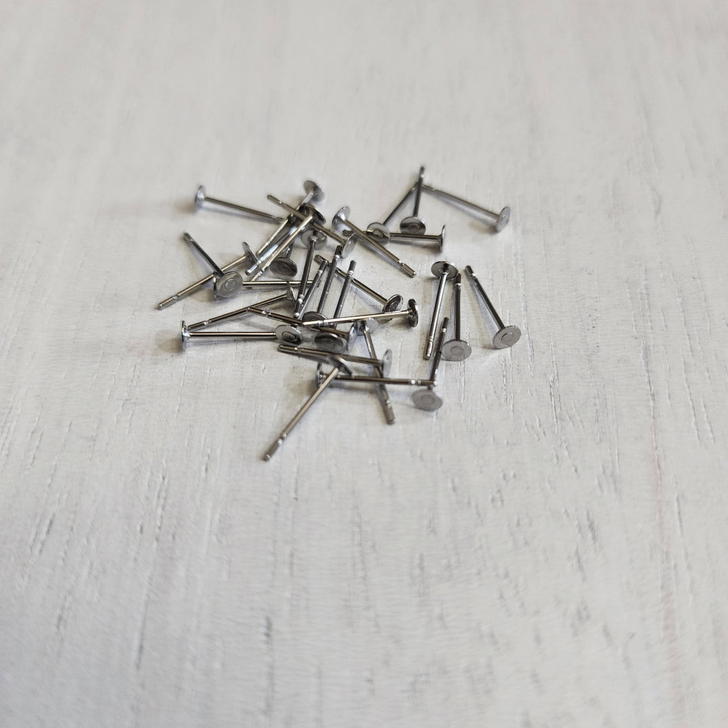 Flat Round Stud Backs/Posts/Findings, 3x12mm - STAINLESS STEEL, 304 Stainless Steel