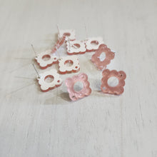 Load image into Gallery viewer, Acrylic Pink Glitter Scalloped Diamond Stud with Post - 304 Stainless Steel
