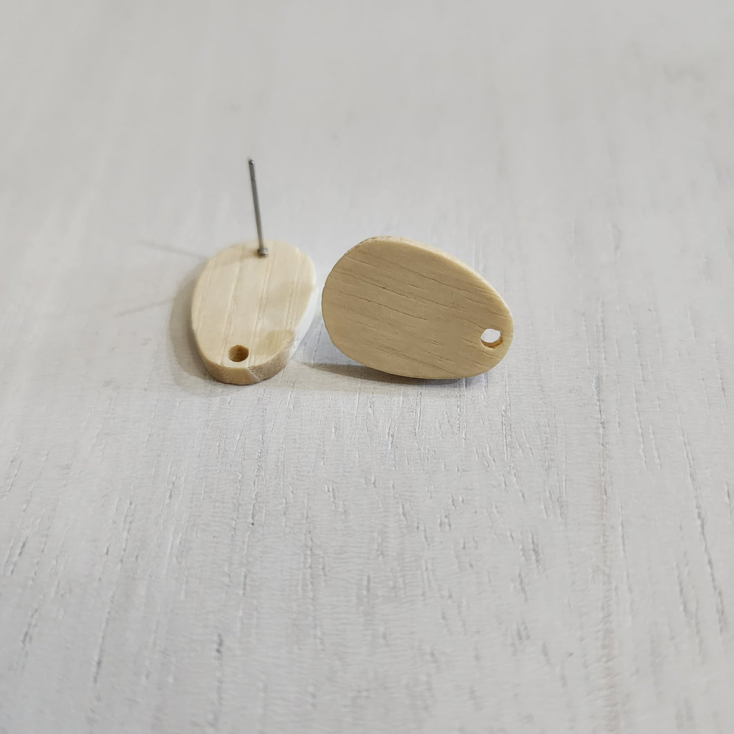 Birch Wood Oval Stud with Post - 304 Stainless Steel