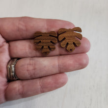 Load image into Gallery viewer, Walnut Wood Monstera Leaf Stud with Post - 304 Stainless Steel
