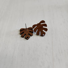 Load image into Gallery viewer, Walnut Wood Monstera Leaf Stud with Post - 304 Stainless Steel
