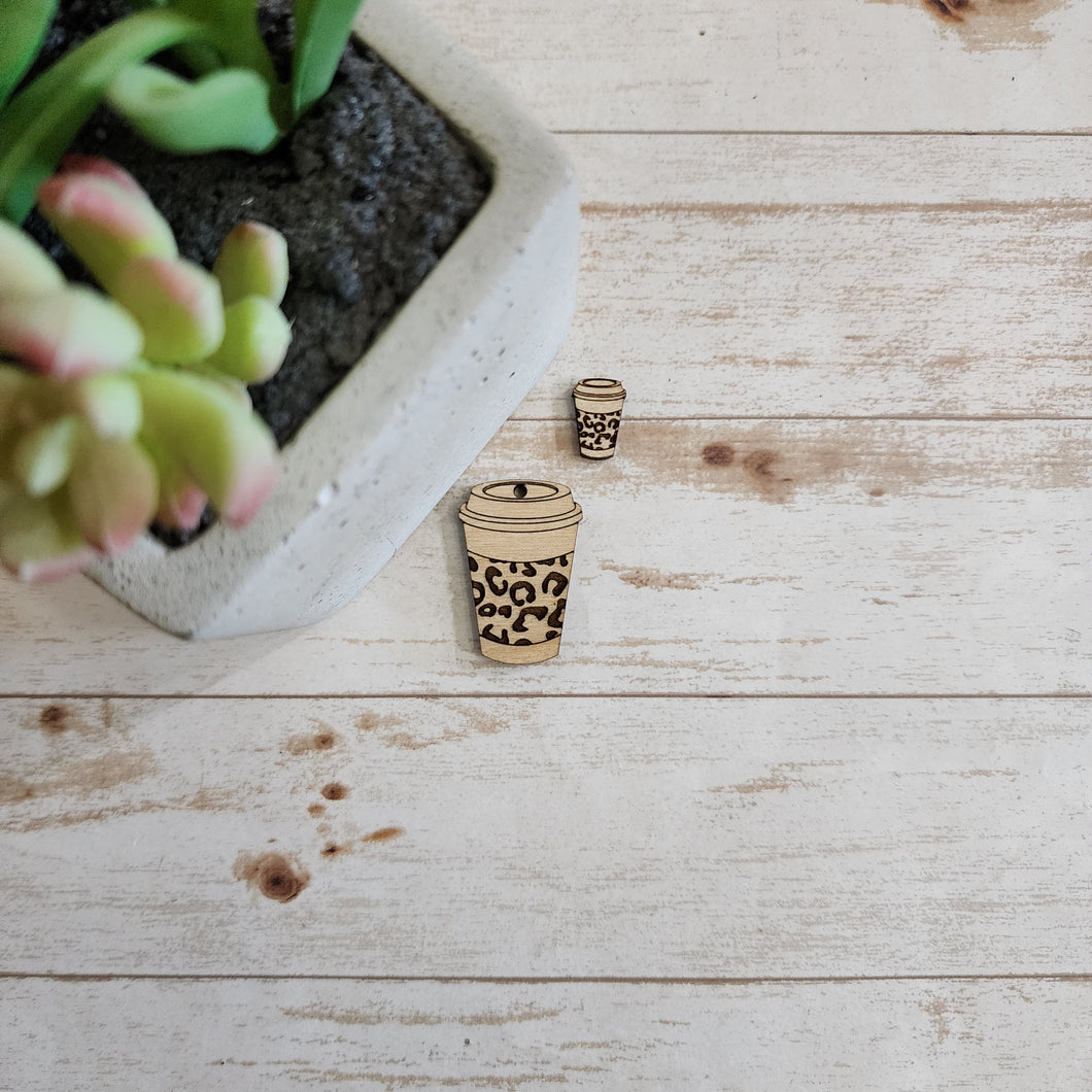 Coffee Cup with Leopard Sleeve Earrings