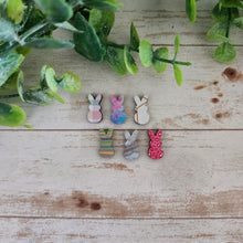 Load image into Gallery viewer, Patterned Wood Marshmallow Bunny Studs
