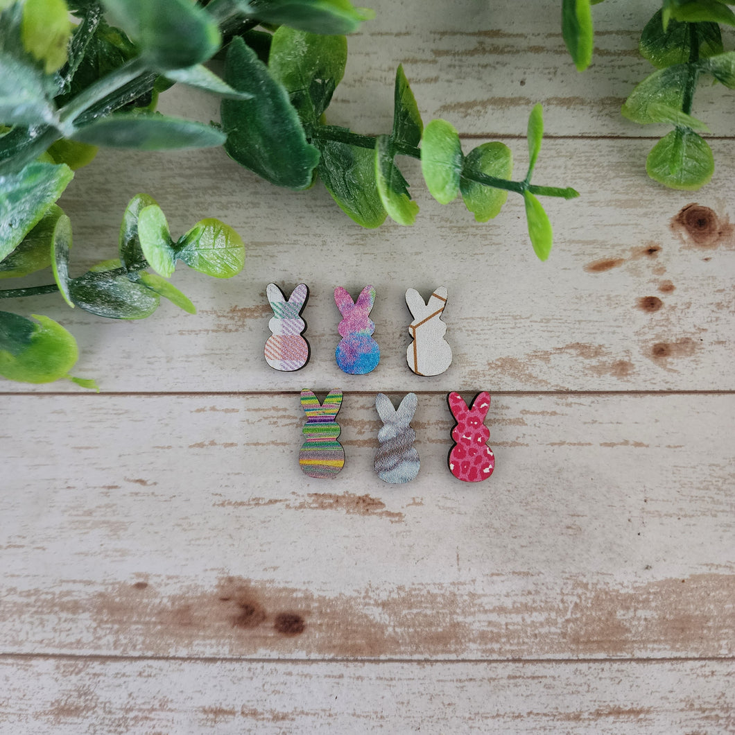 Patterned Wood Marshmallow Bunny Studs