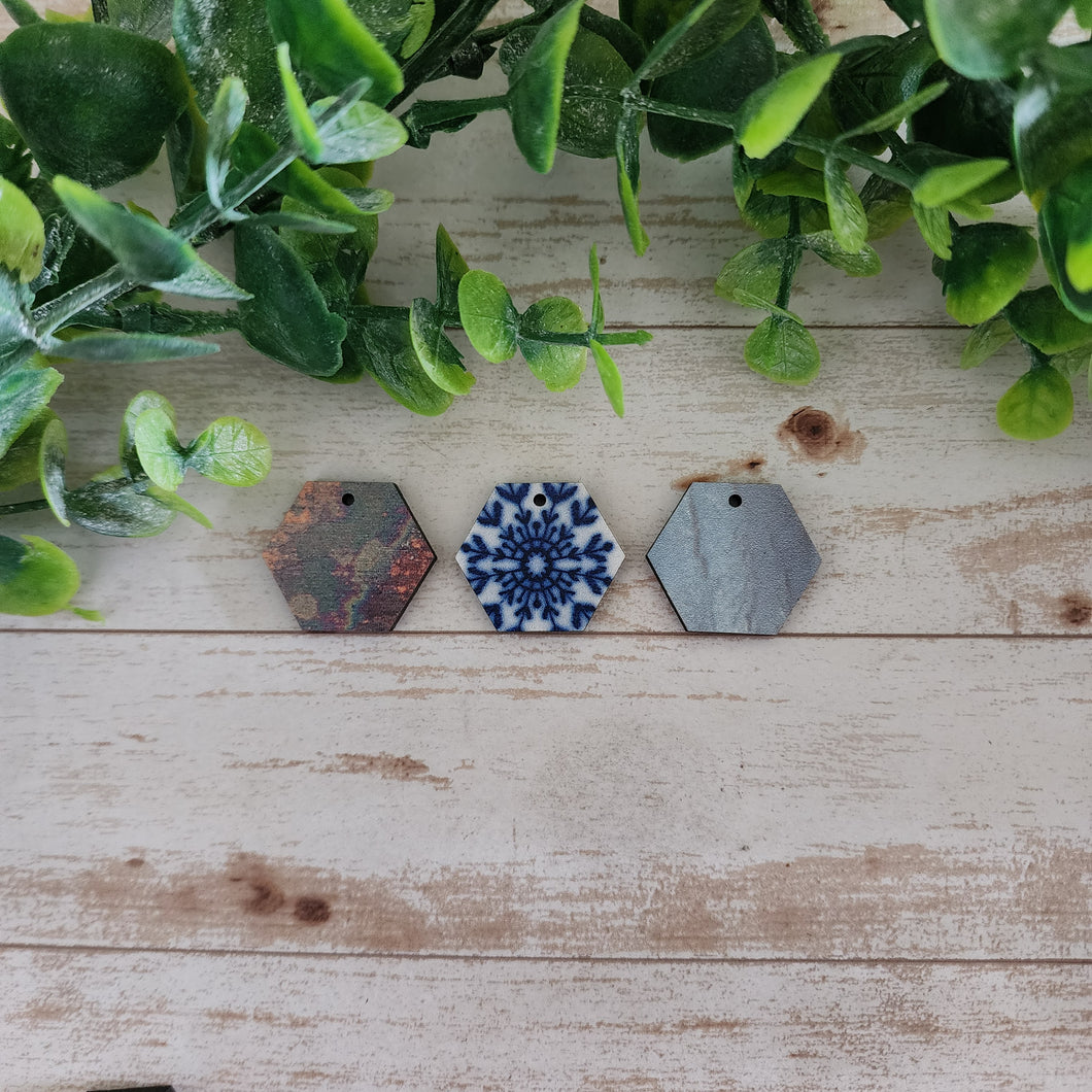 Patterned Wood Hexagon Drops