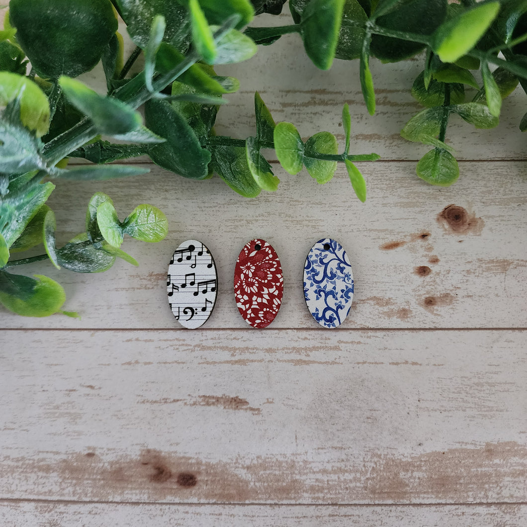 Patterned Wood Oval Drops