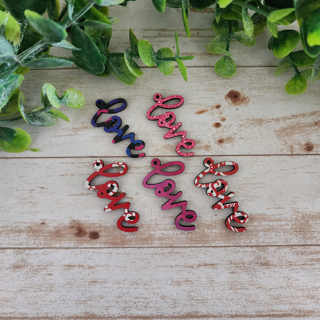 Patterned Wood Love Script Drops