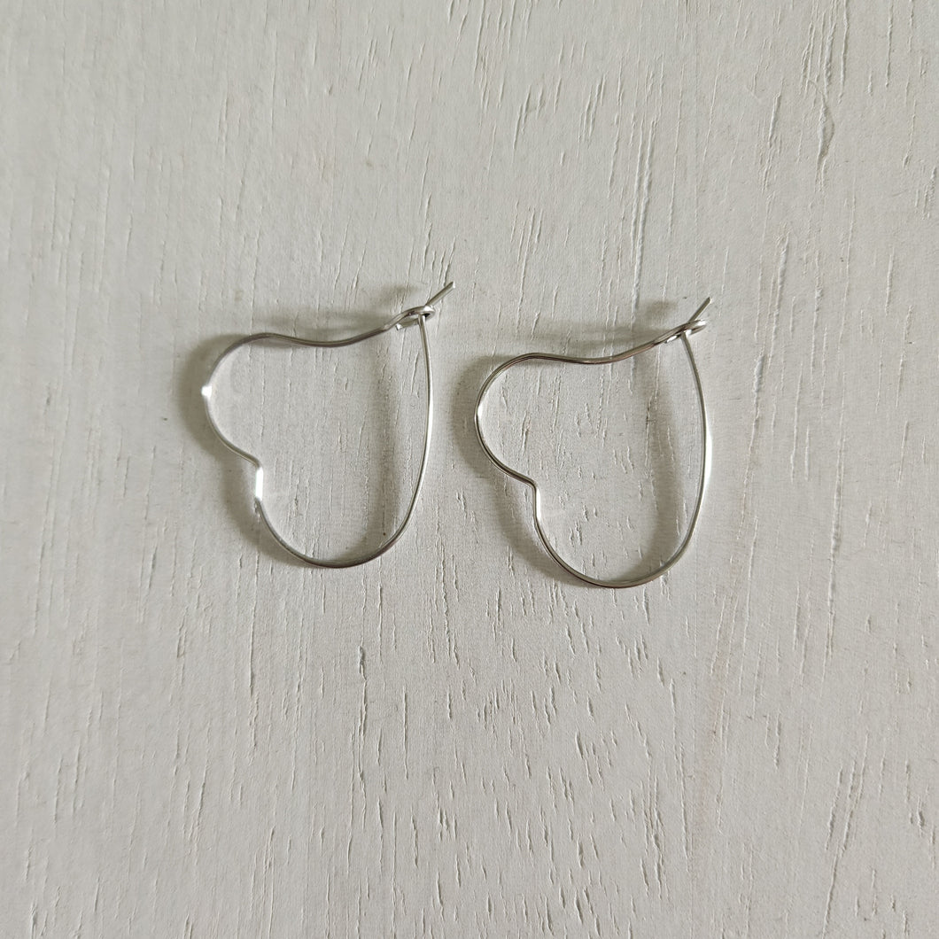 Heart Hoop Earring Finding, 29mm - STAINLESS STEEL, 304 Stainless Steel