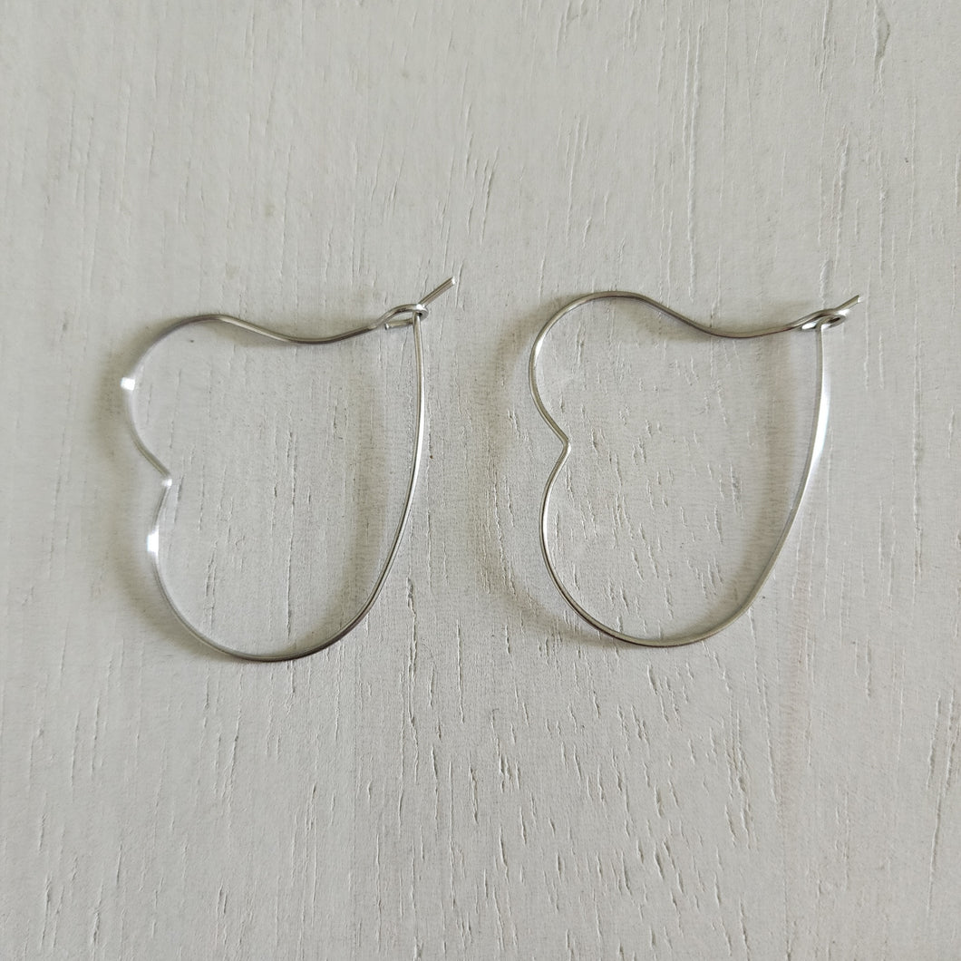 Heart Hoop Earring Finding, 37mm - STAINLESS STEEL, 304 Stainless Steel