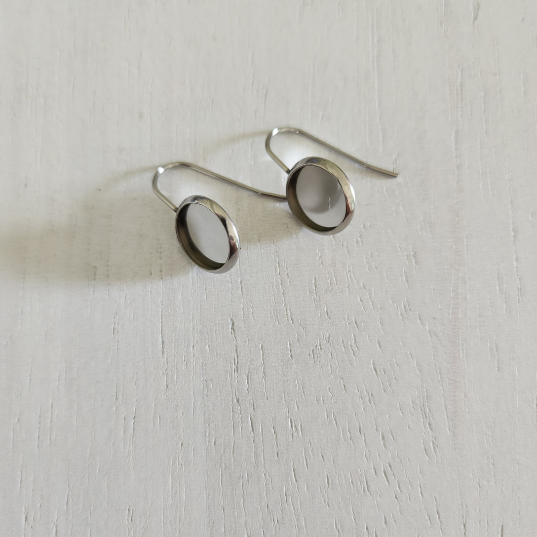 Ear Wire with Round Stud Bezel, 10mm - STAINLESS STEEL, 304 Stainless Steel