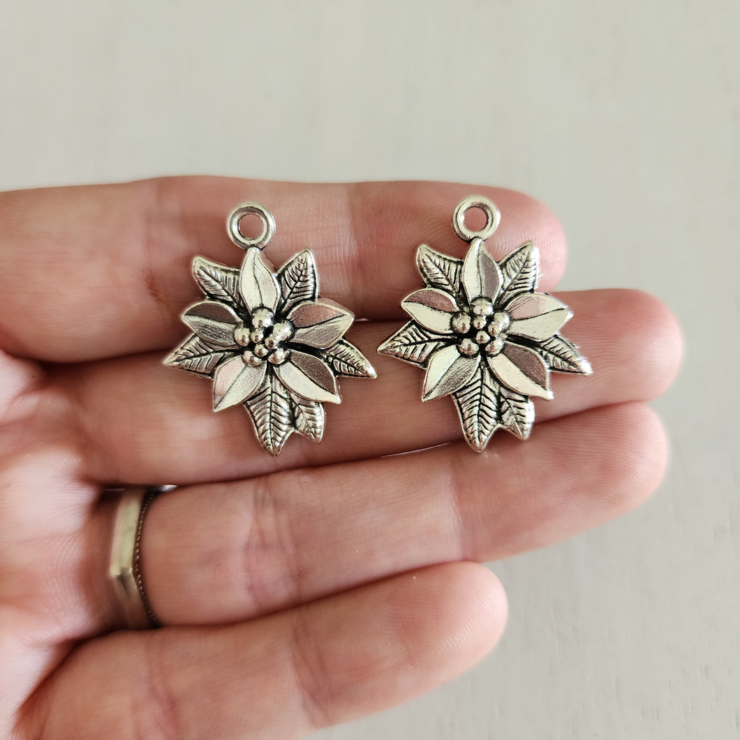 Christmas Poinsettia Charm/Pendant - SILVER