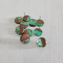 Load image into Gallery viewer, Transparent Resin with Gold Foil &amp; Walnut Wood Round Stud with Post - PALE TURQUOISE, 304 Stainless Steel
