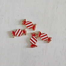 Load image into Gallery viewer, Christmas Red &amp; White Enamel Striped Candy Charm/Pendant- GOLD, RED, WHITE
