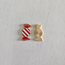 Load image into Gallery viewer, Christmas Red &amp; White Enamel Striped Candy Charm/Pendant- GOLD, RED, WHITE
