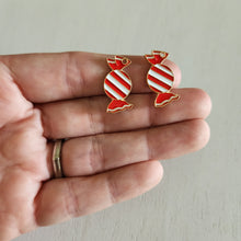 Load image into Gallery viewer, Christmas Red &amp; White Enamel Striped Candy Charm/Pendant- GOLD, RED, WHITE
