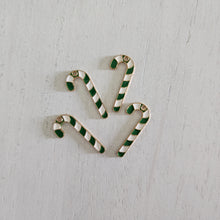 Load image into Gallery viewer, Christmas Green &amp; White Enamel Candy Cane Charm/Pendant- GOLD, GREEN, WHITE
