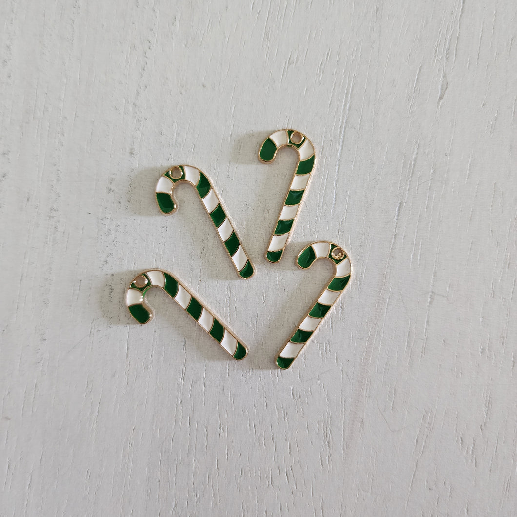 Christmas Green & White Enamel Candy Cane Charm/Pendant- GOLD, GREEN, WHITE