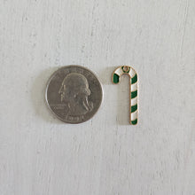 Load image into Gallery viewer, Christmas Green &amp; White Enamel Candy Cane Charm/Pendant- GOLD, GREEN, WHITE
