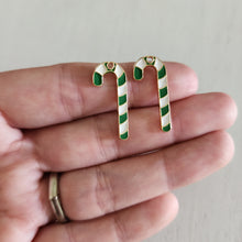 Load image into Gallery viewer, Christmas Green &amp; White Enamel Candy Cane Charm/Pendant- GOLD, GREEN, WHITE
