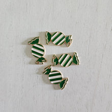 Load image into Gallery viewer, Christmas Green &amp; White Enamel Striped Candy Charm/Pendant- GOLD, GREEN, WHITE
