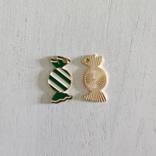 Load image into Gallery viewer, Christmas Green &amp; White Enamel Striped Candy Charm/Pendant- GOLD, GREEN, WHITE
