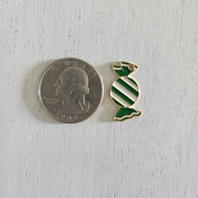 Load image into Gallery viewer, Christmas Green &amp; White Enamel Striped Candy Charm/Pendant- GOLD, GREEN, WHITE
