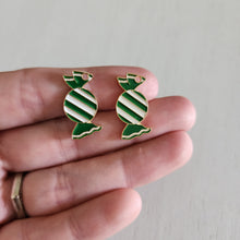 Load image into Gallery viewer, Christmas Green &amp; White Enamel Striped Candy Charm/Pendant- GOLD, GREEN, WHITE
