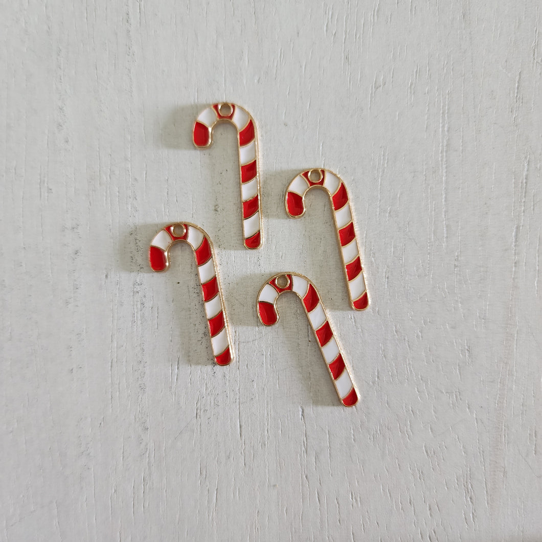 Christmas Red & White Enamel Candy Cane Charm/Pendant- GOLD, RED, WHITE