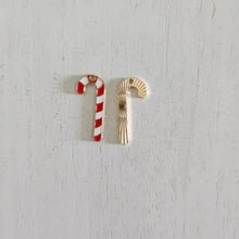 Load image into Gallery viewer, Christmas Red &amp; White Enamel Candy Cane Charm/Pendant- GOLD, RED, WHITE
