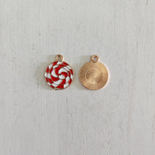 Load image into Gallery viewer, Christmas Red &amp; White Enamel Twisted Spiral Mint Charm/Pendant- GOLD, RED, WHITE
