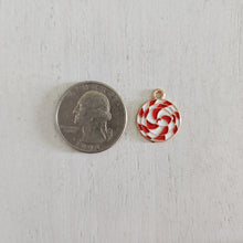 Load image into Gallery viewer, Christmas Red &amp; White Enamel Twisted Spiral Mint Charm/Pendant- GOLD, RED, WHITE
