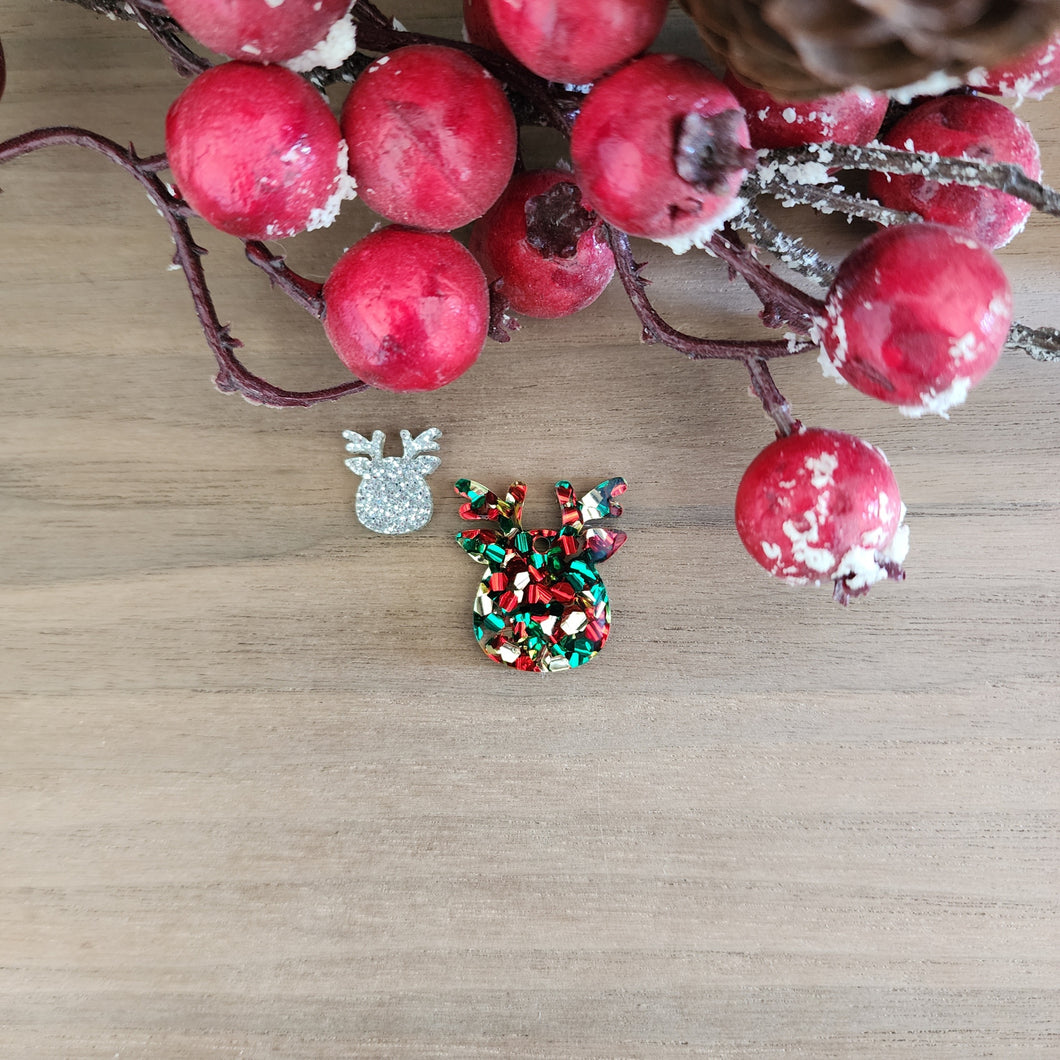 Christmas Acrylic Wide Reindeer Head Drops & Studs