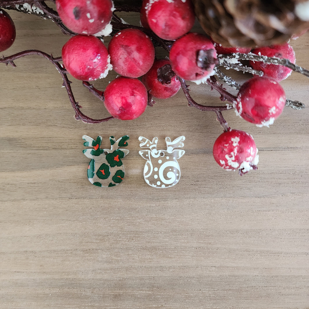 Patterned Acrylic Christmas Wide Reindeer Head Drops