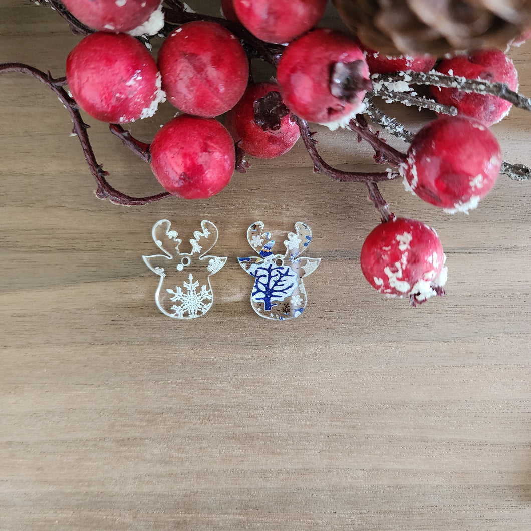 Patterned Acrylic Christmas Reindeer Head Drops