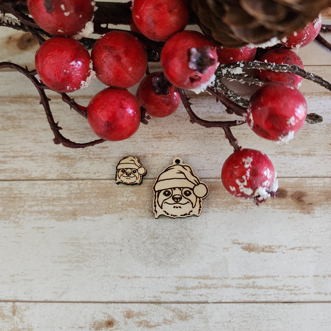 Christmas Sloth with Santa Hat Stud & Drop