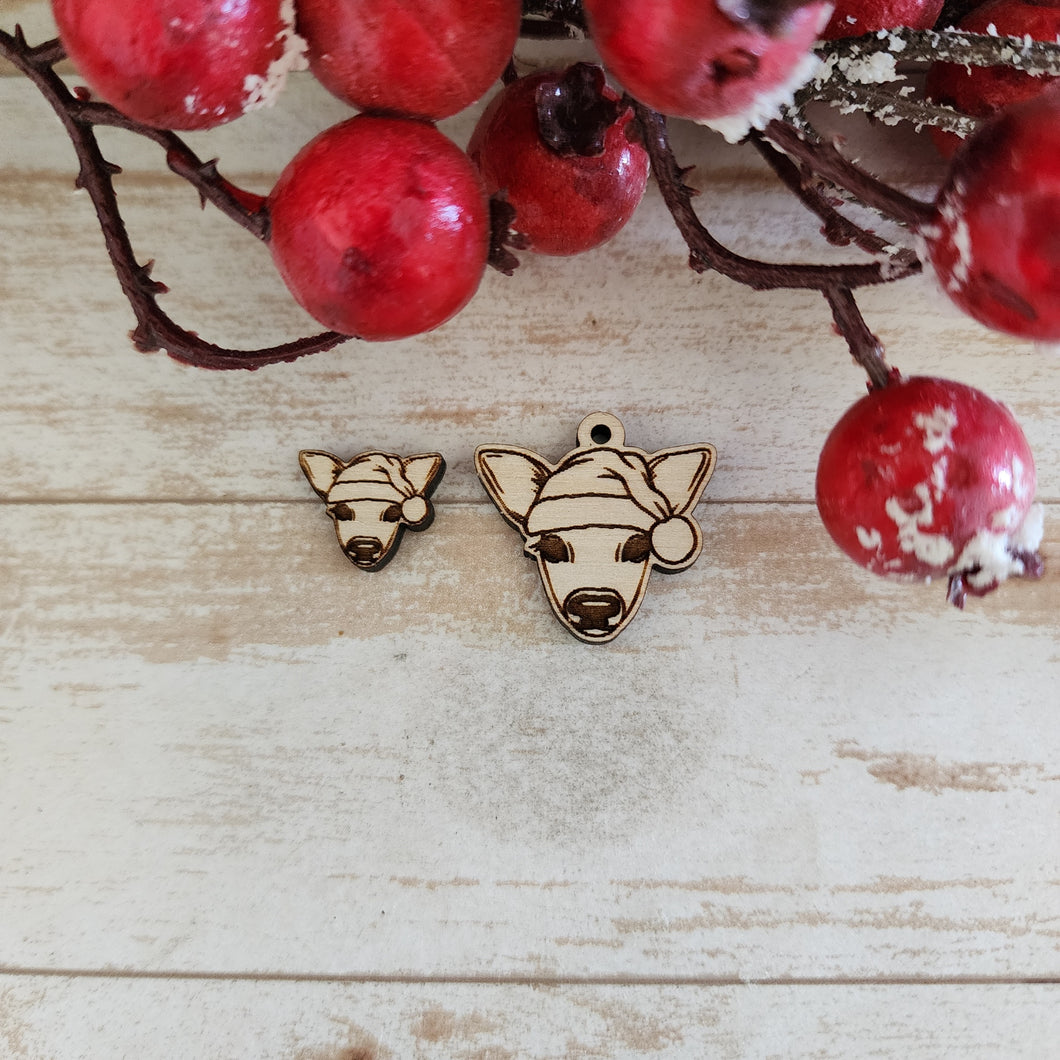 Christmas Deer with Santa Hat Stud & Drop