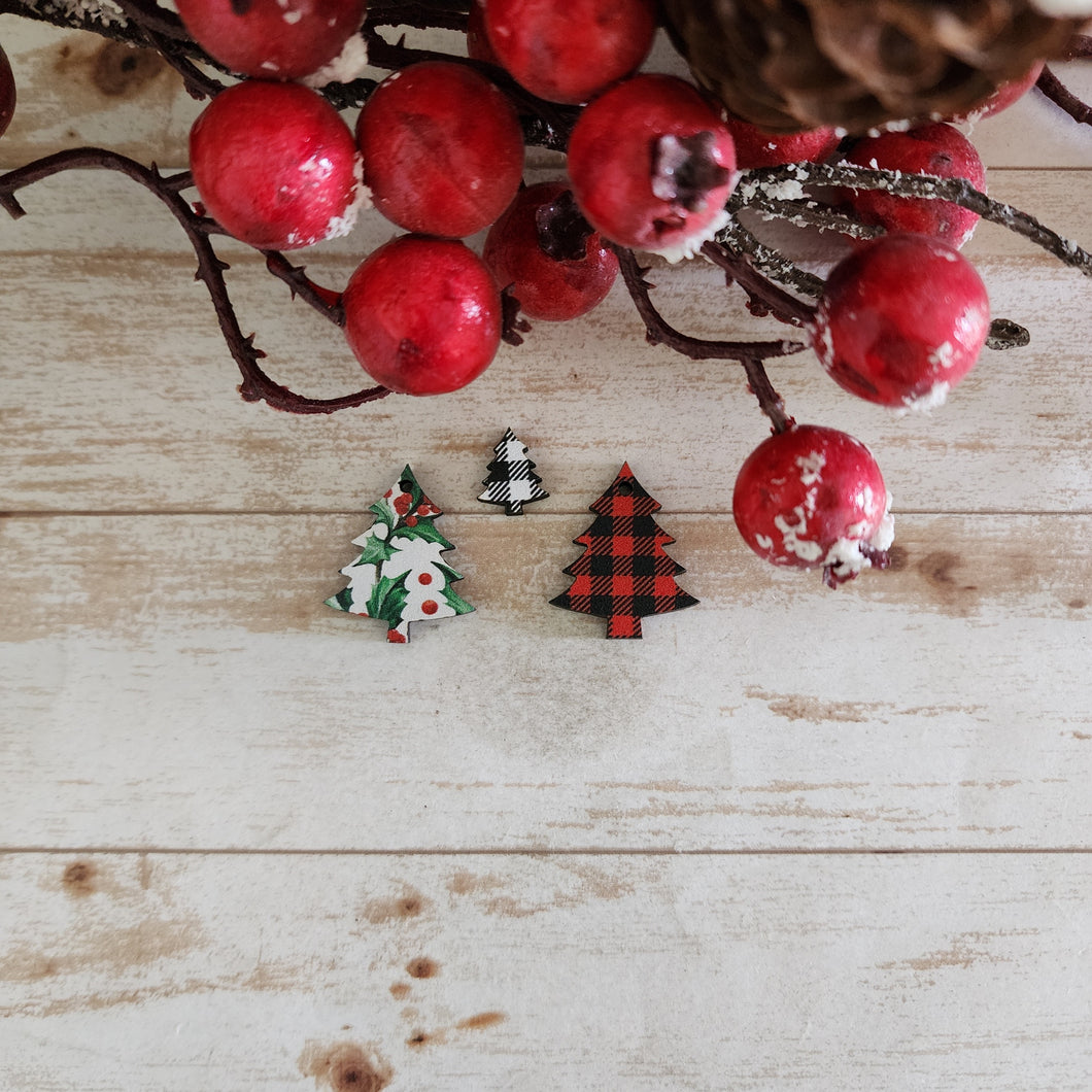 Christmas Patterned Wood 4 Tier Tree Studs & Drops