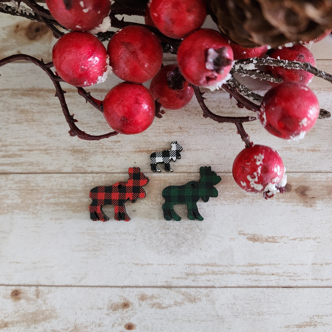 Christmas Patterned Wood Moose Studs & Drops