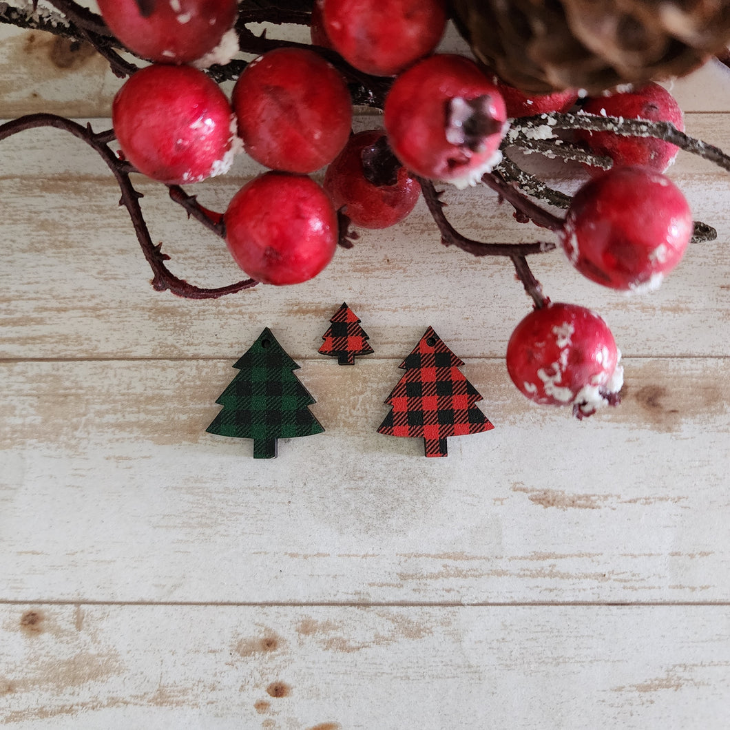 Christmas Patterned Wood 3 Tier Tree Studs & Drops