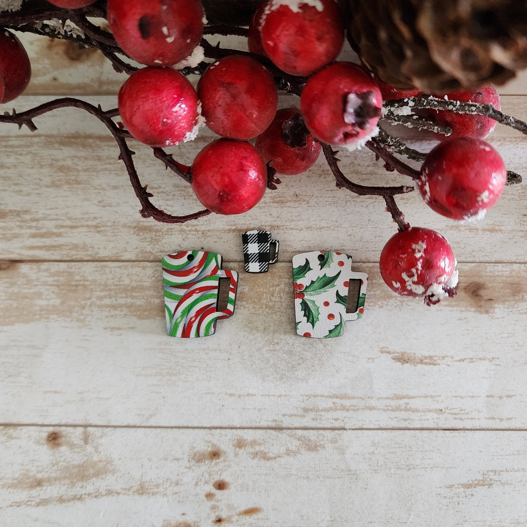 Christmas Patterned Wood Mug Studs & Drops