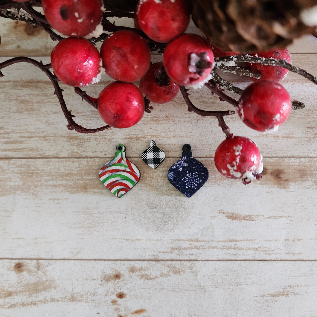 Christmas Patterned Wood Bauble Studs & Drops