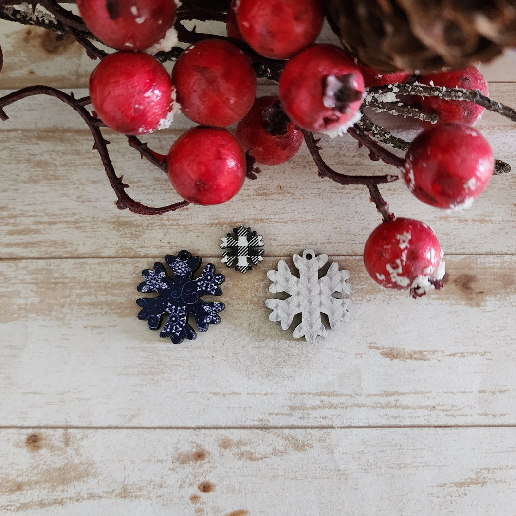 Christmas Patterned Wood Snowflake Studs & Drops